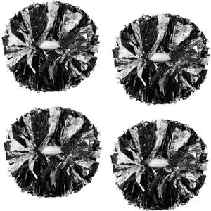 4Pcs Metallic Cheerleading Pom Poms, Creatiee 2 Pair Cheerleader Cheering Squad Pompoms for School Sports Dance Games Team Spirit Cheer (Black-Silver)