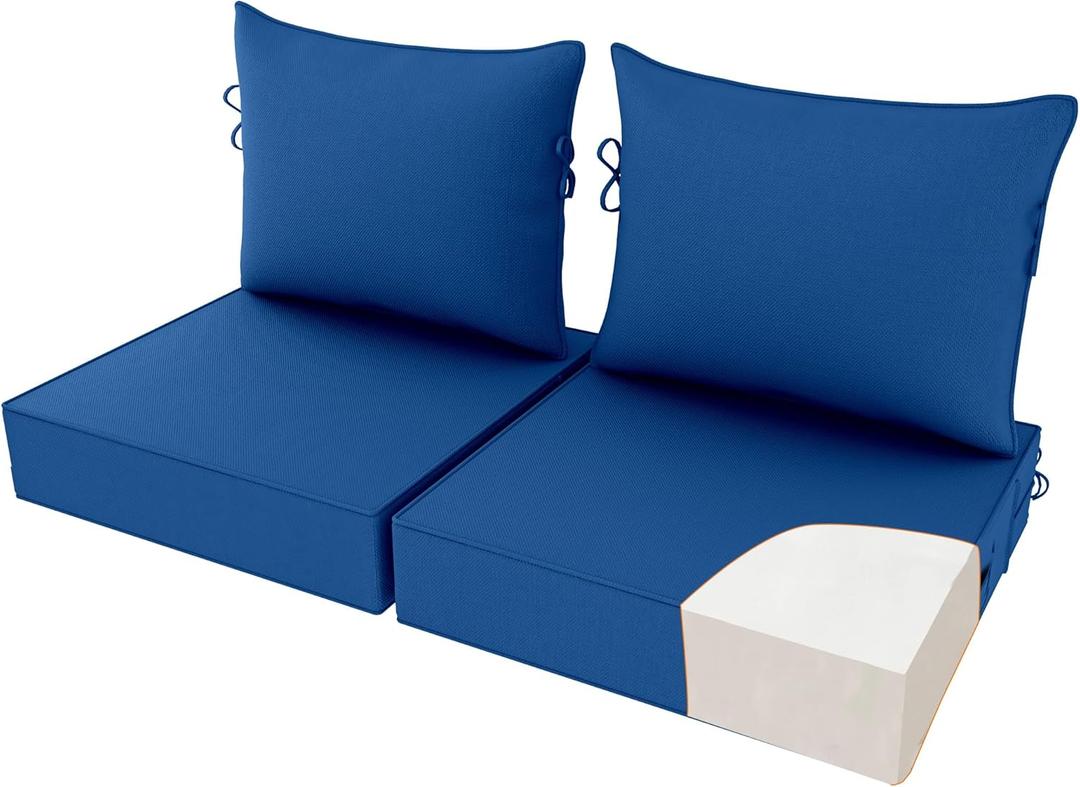 22x22 inch Outdoor Chair Cushion Set of 2, Fade-Resistant Deep Seat Patio Cushions with Handle Straps, Patio Furniture Cushion for Seat Patio Chairs, Rattan Furniture, Light Blue