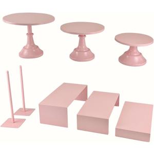 Set of 8 Pink Cake Stands Donut Holder Round Metal Dessert Display Risers Cupcake Stand Serving Platter for Weddings Birthday Baby Showers Anniversary Party