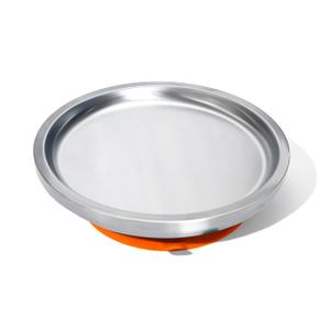 Avanchy Open Baby Plates with Suction – Stainless Steel Divided Plates for Toddlers, BPA-Free, Dishwasher Safe, Unbreakable, Non-Toxic, 100% Silicone Suction – Orange 