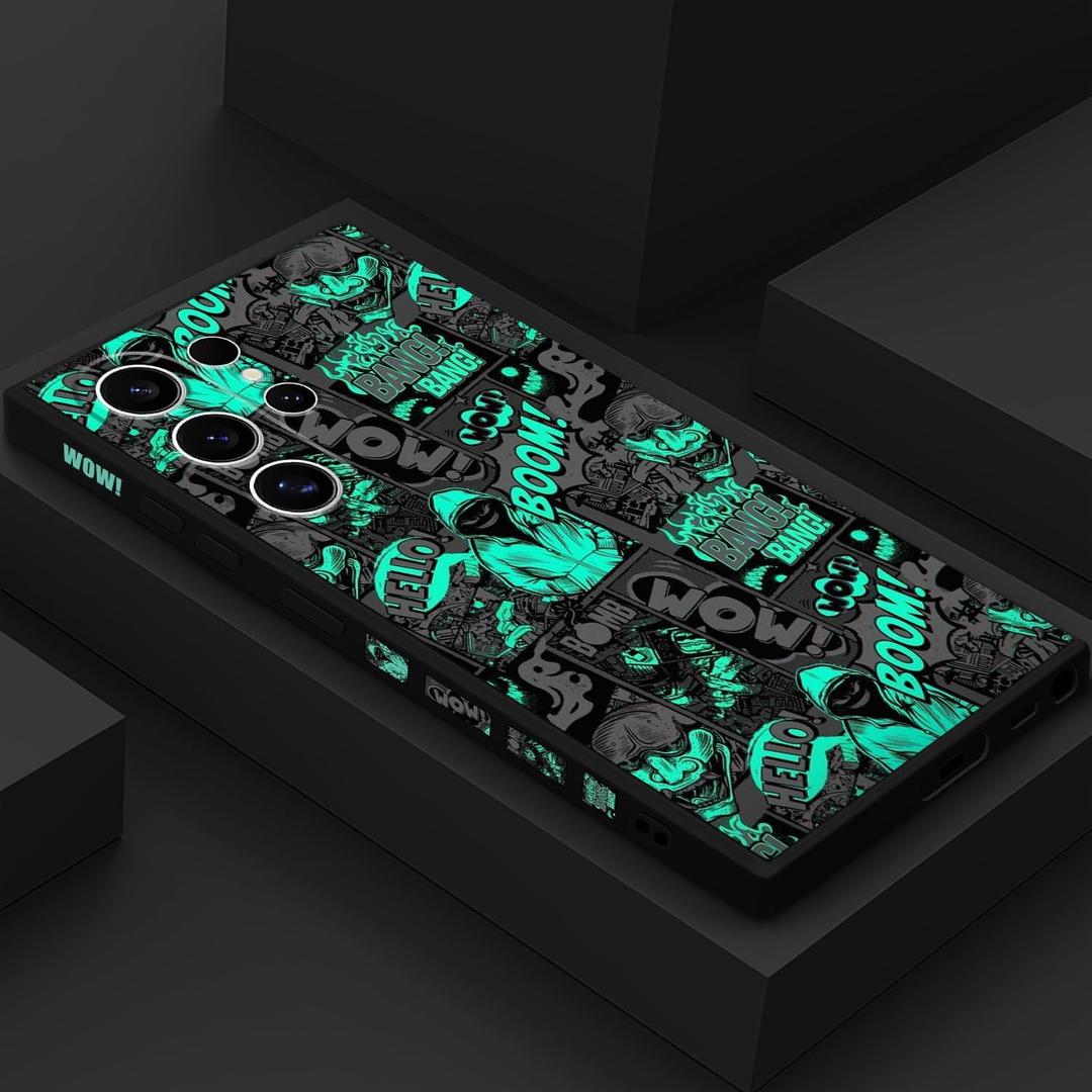 for Samsung Galaxy S24 Ultra Case, Pattern Slim Liquid Silicone Anti Slip for Galaxy S24 Ultra Phone Case 6.8 inch, Handsome Black