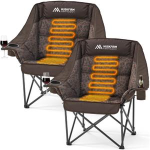 Oversized Heated Camping Chair with 3 Levels Temperature 2 Pack, Brown | Fully Thick Padded Camping Chair Comfortable Camping chair for Adults Heated Chair for Outdoor Use (Battery Not Included)