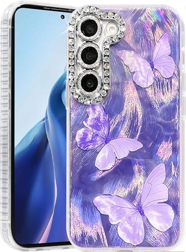 Casegis Compatible with Samsung Galaxy S23 6.1 Case,with [Shockproof Protective][Camera Protection] Cute Butterfly Aesthetic Phone Cover Anti-Yellowing Soft Slim Cover for Women Girl-Purple