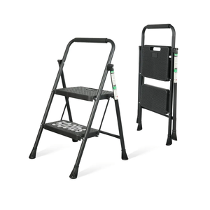 2 Step Ladder, Portable Steel Folding Step Stool with Wide Anti-Slip Pedal & Convenient Handgrip, 500lbs Sturdy Steel Ladder, Black
