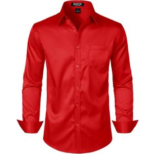 JEMITOP Men's Stretch Slim Fit Dress Shirts Formal Wedding Prom Business Long Sleeve Button Down Shirt with Pocket, Large