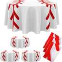 Oudain 12 Pcs Round Baseball Tablecloth 84" Plastic Red White Baseball Tablecloth Disposable Circle Softball Sports Table Cloth Art Design Thread Decoration for Dining Wedding Birthday Party