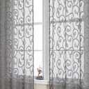 OWENIE Furman Grey Sheer Curtains 54 Inch Length 2 Panels Set for Living Room Bedroom, Airy Jacquard Clip Short Curtains for Small Window, Modern Rod Pocket Bathroom Window Curtain Each 42W inch 54L