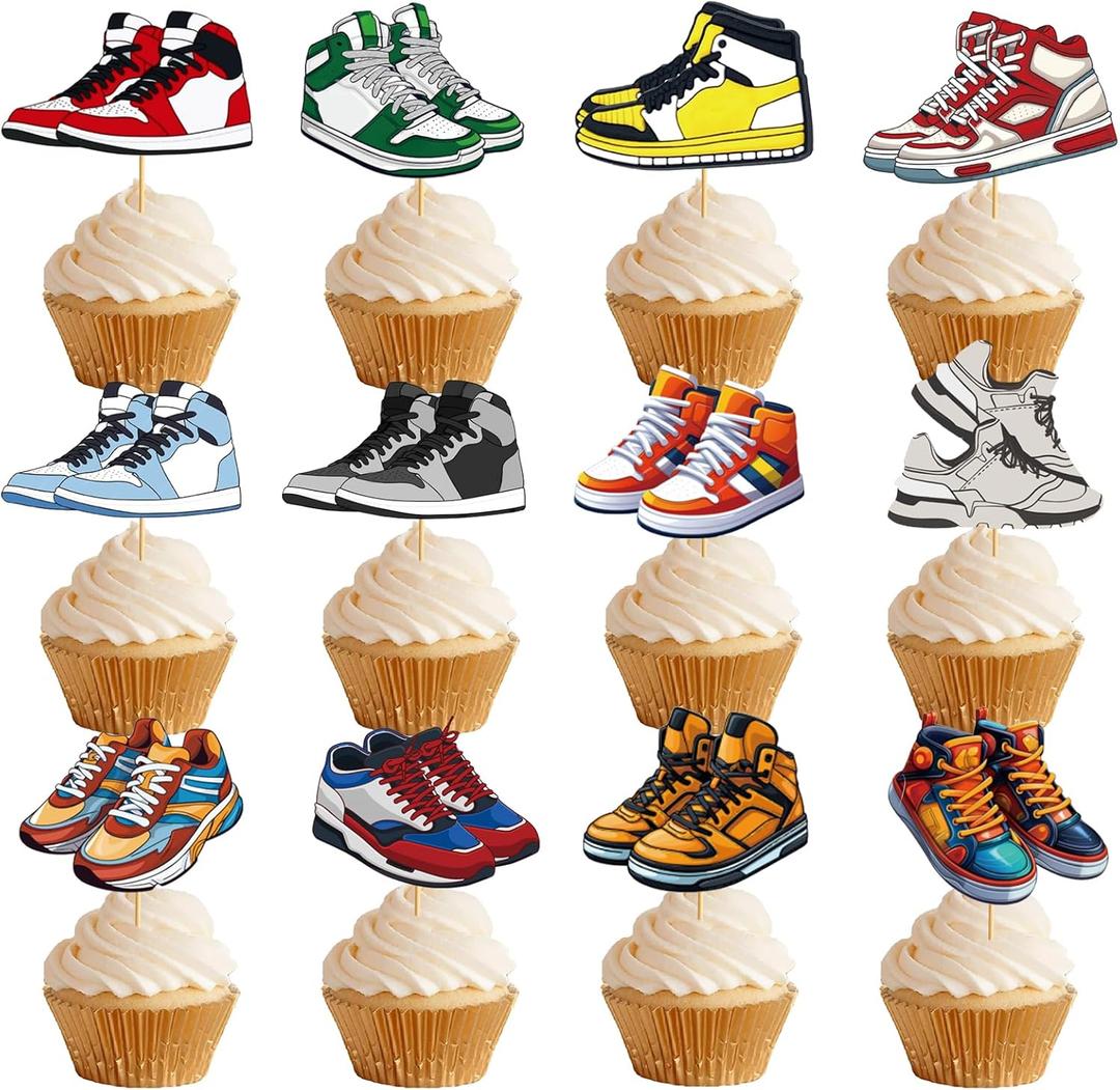 36 PCS Sneaker Cupcake Toppers Sneaker Cake Decorations Sneaker Party Decorations Basketball Sneaker Cupcake Toppers for Kids Boys Birthday Party