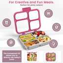 Stainless Steel Bento Box for Kids Adults with Silicone Container, Leak Proof 4 Compartments Metal Lunch Box, Removable Silicone Seal & Clear Lid Food Container for School Office, BPA-Free(Pink)