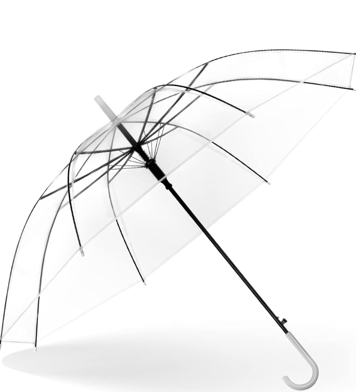 6 Pieces Wedding Umbrellas Bulk Auto Open Stick Umbrellas with White European J Hook Handle Windproof Large Canopy Umbrella for Outdoor Wedding Bride Groom Photography Golf