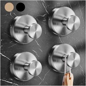 4PCS 2024 New Suction Cup Hooks for Shower,Luxe Hold No-Drill Stainless Waterproof Suction Cup Hooks for Hanging up to 15lbs,Shower Hooks for Inside Shower for Bathroom,Mounting on Glass Doors-Silver
