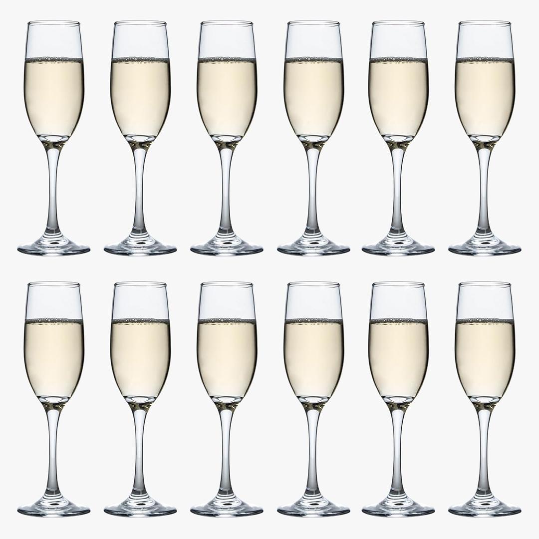 YANGNAY Champagne Glasses, Champagne Flute Glass Set of 12, Clear Champagne Flutes for Party, Home, Restaurant Use, 6 oz Capacity