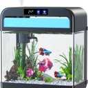 Fish Tank 2.2 Gallon,Small Fish Tanks Kits,Aquarium Fish Tank Starter Kit with 3-in-1 Silent Pump and 7 Color Led Light,with Temperature Display,for Fish,Shrimp,Betta(Black-2.2 Gallon)