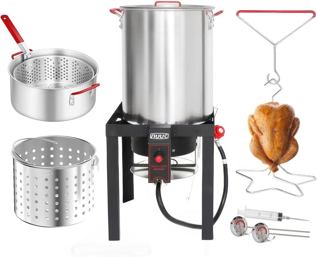 NUUK 30QT Turkey Fryer & 10QT Fish Fryer Combo Kit with CSA Approved 50,000BTU Burner with Auto Ignition System and 10PSI Regulator
