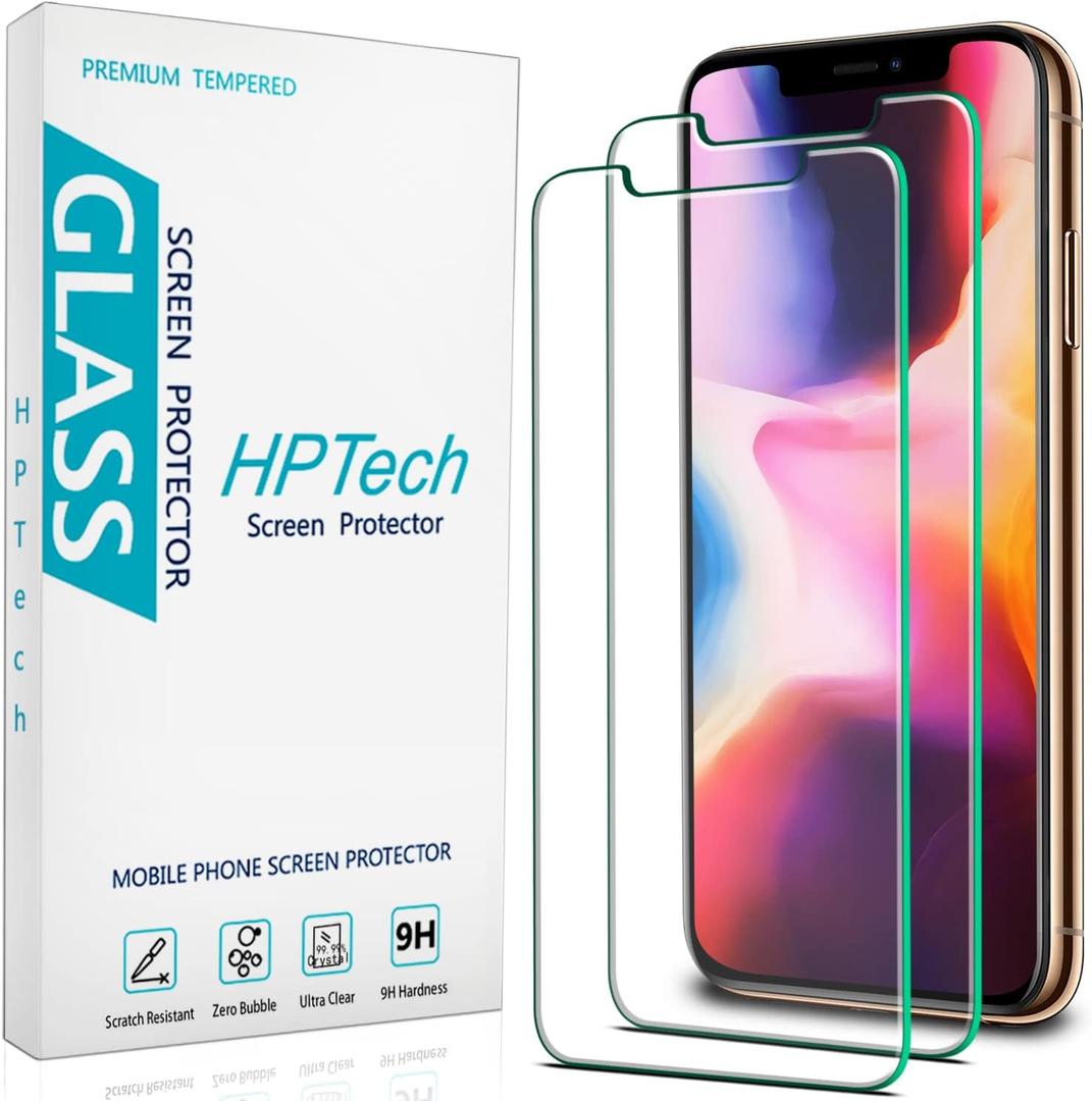 HPTech (2 Pack) Screen Protector for iPhone 11 Pro, iPhone XS and iPhone X (5.8-inch) Tempered Glass, Anti Scratch, Bubble Free, Case Friendly (Clear)