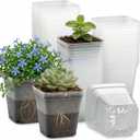 RooTrimmer 60 Pcs Clear Square Nursery Pots 4 Inch, Reusable Seedling Pots with Drainage Holes, Transparent Small Plant Potting Pot Containers for Seedlings Microgreens, Flowers, Indoor Gardening