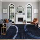 Lascpt Modern Wavy Oval Design 9x12 Area Rug, Abstract Geometric Dark Blue Rug for Living Room, Faux Wool Throw Rug Indoor Floor Carpet, Non-Slip Washable Rugs for Women Men Bedroom Home Decor