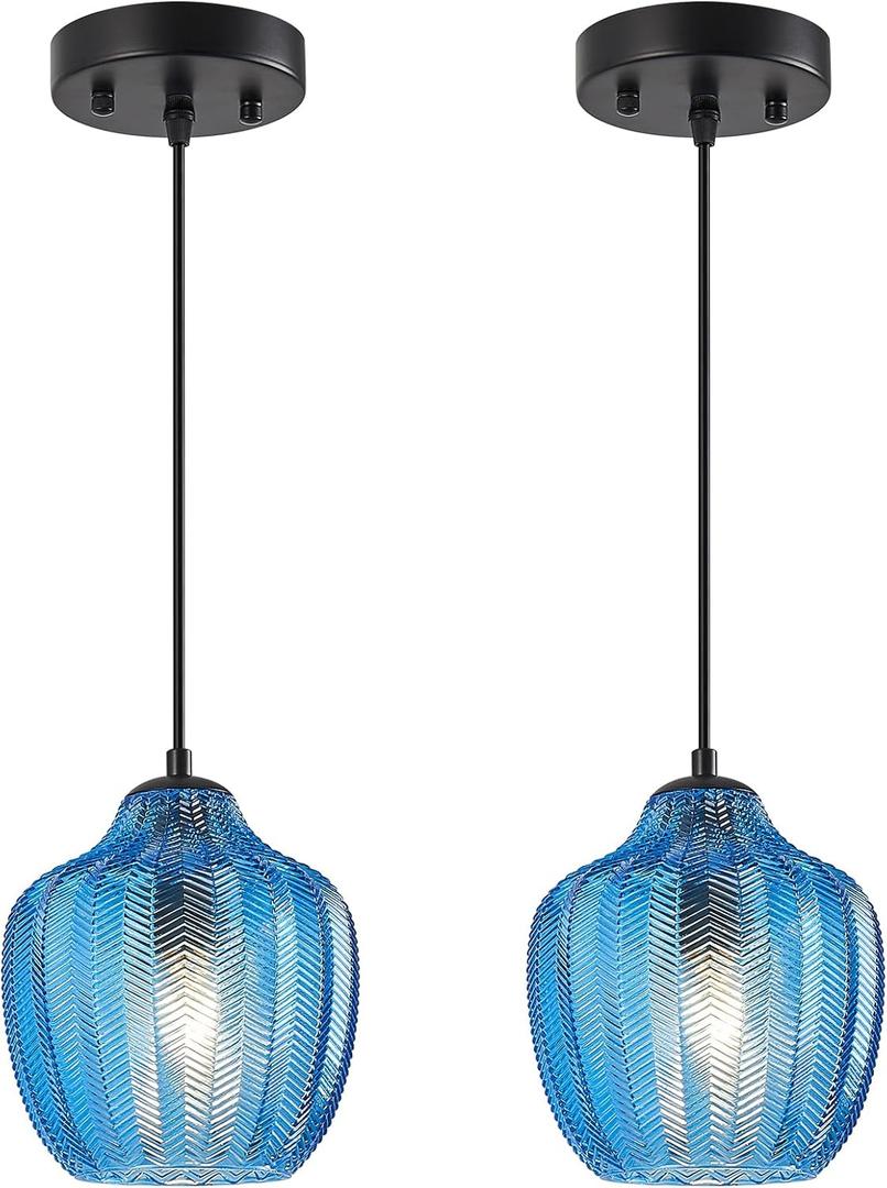 Blue Glass Pendant Lights Kitchen Island 6.29 in Glass Globe Pendant Light Fixture Adjustable Modern Farmhouse Pendant Lighting for Bedroom Dining Room(2 Pack)