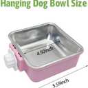 kathson Crate Dog Bowl, Removable Stainless Steel Hanging Pet Kennel Cage Bowl Food & Water Feeder Coop Cup for Puppy, Cat, Rabbit,Guinea Pigs 2pcs Large Square(Blue,Pink)