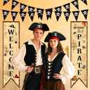 Pirate Themed Birthday Party Decorations Banner Beware of Pirate Porch Door Banner Directional Sign Treasure Hunt Map Party Decorations Sign Skull Pennant for Halloween Pirates Theme Party Supplies