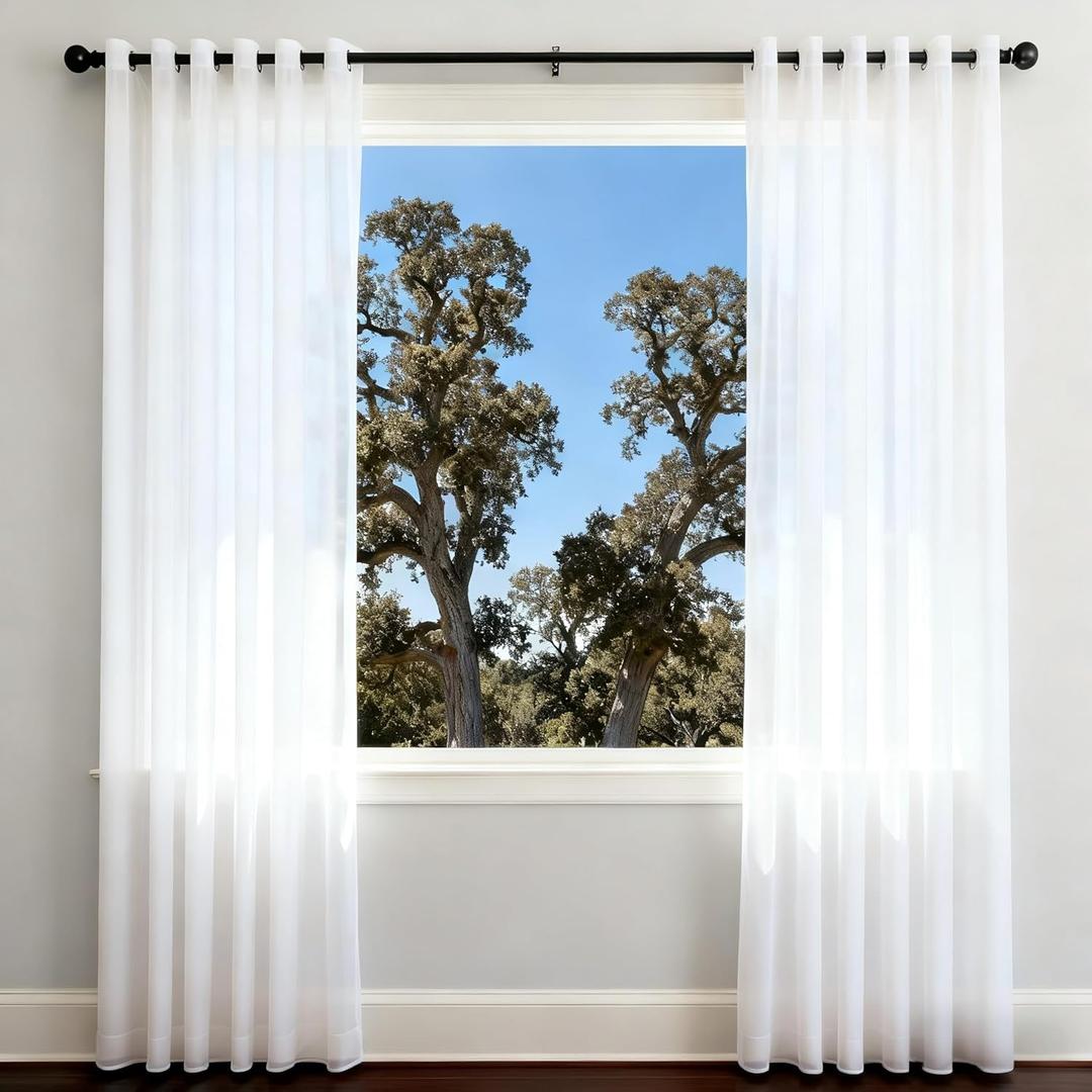PI White Sheer Curtains 95 inches Long,Elegant Light Filtering Window Drapes for Living Room,Grommet Top Voile Window Treatment for Bedroom,2 Panels (W52 X L95, Optical White)
