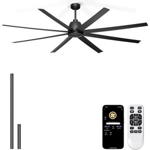 84'' Ceiling Fans No Light - Remote & APP Control, Large Industrial DC Motor Fan for Covered Outdoor Patios, Shop, Garage, Black without Light