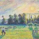 Trademark Fine Art Canvas Wall Art - Camille Pissarro 'Pasture, Sunset, Eragny; Paturage, coucher de soleil, Eragny, 1890' Wall Art for Living Room, Bedroom, or Office Décor, 19"L x 14"W