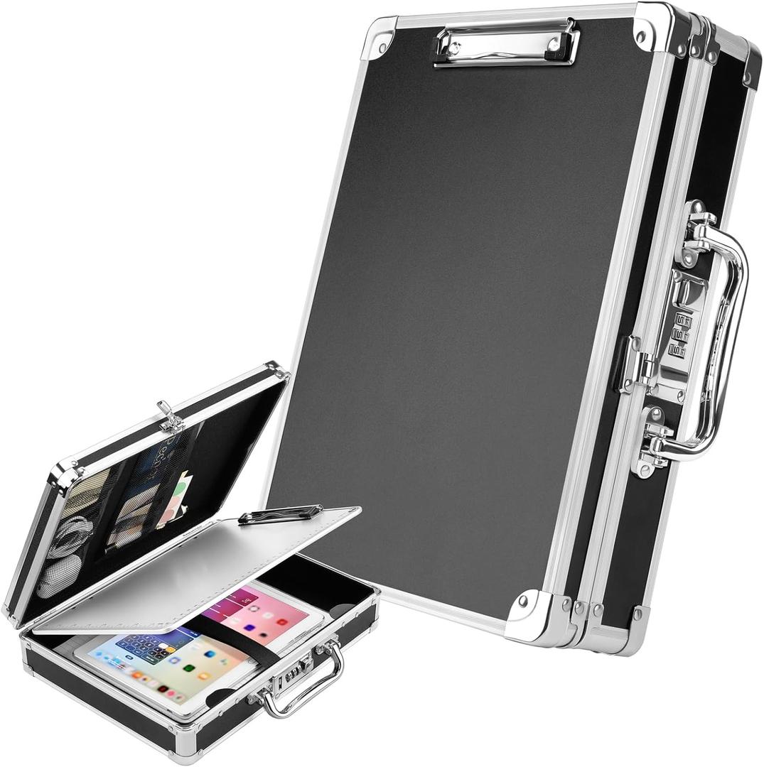 Clipboard with Storage Combination Lock Briefcase Clipboards Heavy Duty Box Metal Aluminum with Handle, Storage Clipboard Maximum Security, External & Built-in Clip Boards (Upgrade)