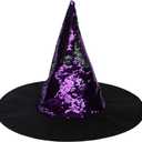 Halloween Reversible Sequin Witch Hat. Reversible Sequin Costume Party Hat. (Purple & Silver)