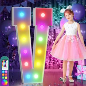 imprsv 4FT Colorful Marquee Letters V, 18 Colors Large Light up Letters Alphabet Sign with Remote, Large Marry Me Sign, Birthday Party Decorations Anniversary Wedding Decoration