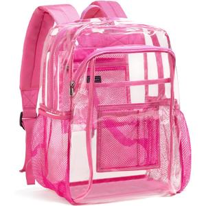 Vorspack Clear Backpack Heavy Duty - Clear Book Bag with Multi-pockets Large See Through Backpack for College Workplace - Pink