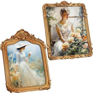 Chunful 2 Pcs Gold Picture Frames Vintage Antique Ornate Resin Photo Frames with Acrylic Front for Wall Hanging and Tabletop Photo Display Home Decor Wedding Favors(8 x 10 Inch,Retro)