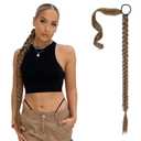 SEIKEA Upgraded Long Braid Ponytail Extension with Elastic Tie Straight Sleek Wrap Around Braid Hair Extensions Ponytail Dark Ash Blonde with Highlights 34 Inch (After Braided 30 Inch)