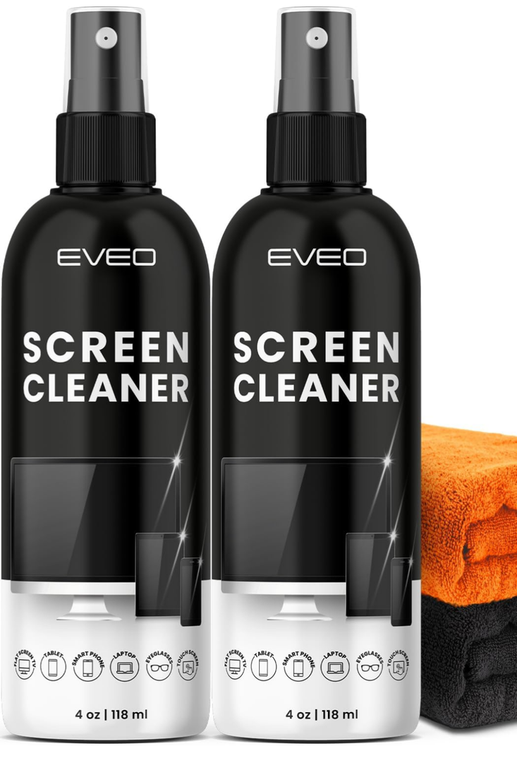 Screen Cleaner Spray - TV Screen Cleaner Spray and Microfiber Cloth kit, Computer Screen Cleaner & Car Screen Cleaner for TV, Monitor, Laptop, MacBook, iPad, iPhone and Electronic Devices - 2 Pack