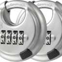 HOX Combination Lock, 4 Digit Disc Padlock with 3/8 Inch Hardened Steel Shackle, 2-3/4 Inch Wide Body, Keyless Heavy Duty Combo Lock for Hasp Latch, Sheds, Fences, Storage Locker (2 Pack)