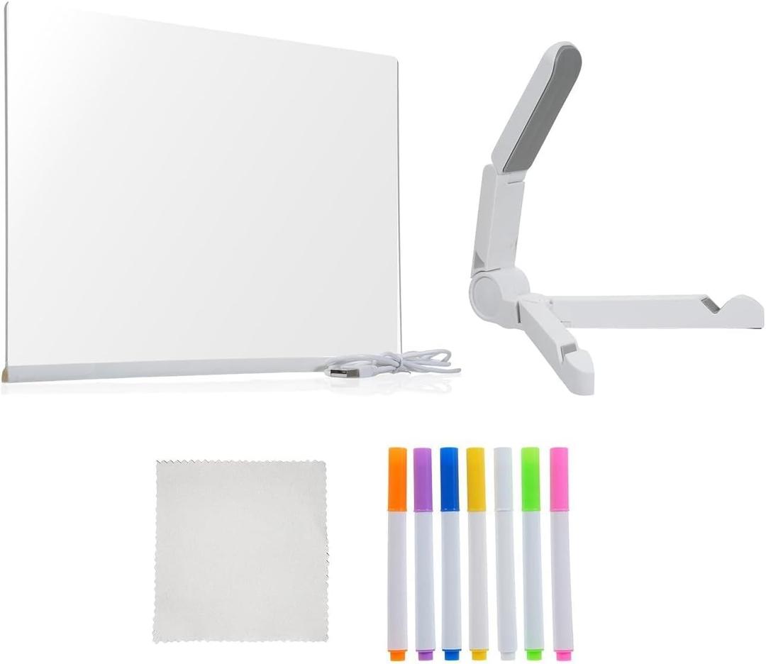 LED Writing Board, 30x20cm Acrylic Dry Erase Board with Light 7 Colors Pen Writing Board for Desktop Note Memo Whiteboard Notepad Reusable LED Letter Massage Boards for Kids Teens & Office (1)