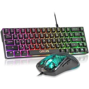 CHONCHOW 60% Gaming Keyboard and Mouse Combo, 68 Keys Wired LED RGB Backlit Black Gaming Keyboard and RGB Backlit Mouse, Small Light up Keyboard for PC Xbox PS4 (Black)
