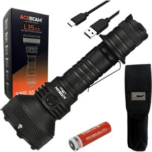 Acebeam L35 2.0 Flashlight Black C-ree XHP70.3 HI LED w/Battery and Eco Sensa USB C Charging Cable Included, acebeam-l3520-black