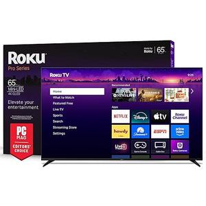 Roku Smart TV – 65-Inch Pro Series, Mini-LED TV – RokuTV with Backlit Voice Remote Pro – Flat Screen 4K QLED Television with 120Hz Refresh Rate & Dolby Vision IQ, Live News, Sports, Entertainment