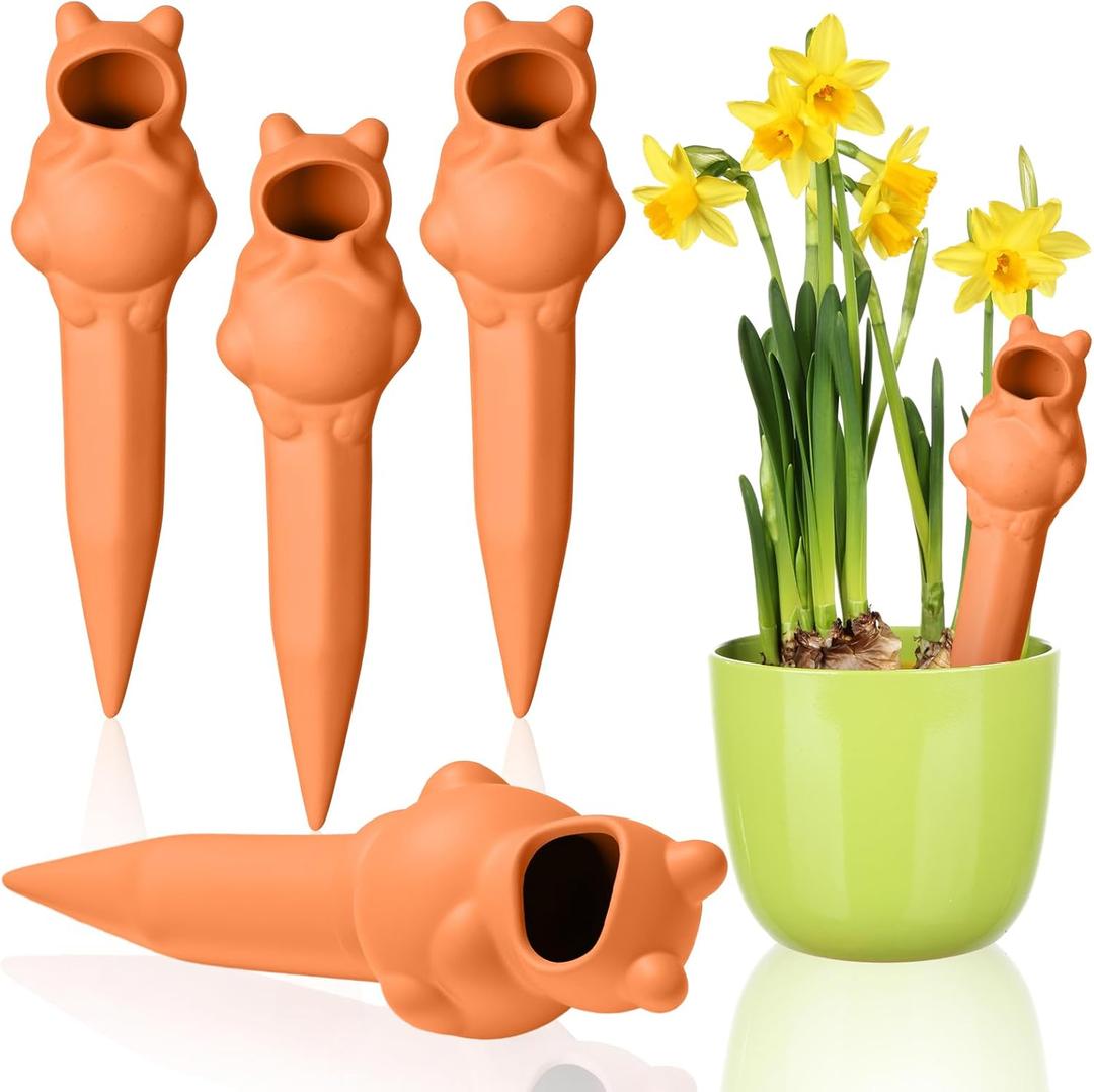 4 Pack Terracotta Self Watering Stakes Frogs Shaped Plant Watering Devices Spikes Irrigation Slow Release Plant Self Water Spikes Planter Insert for Garden Indoor Outdoor Pot Plants