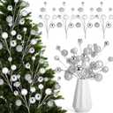 Suncalla 3 Pcs 15 Inch Silver Christmas Tree Picks Xmas Glitter Ball Christmas Tree Decorations Artificial Stems for Xmas Topper Ornaments DIY Wreath Garland Crafts Winter Home Decor