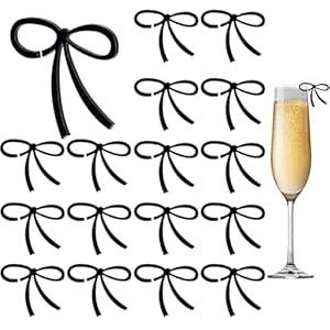 AHANDMAKER 30Pcs Black Bows Drink Markers Acrylic Bowknot Wine Glass Markers Coquette Wine Glass Tags Charms for Bachelorette Birthday Wedding Coquette Tasting Party Decor Accessory