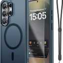 Janmitta Magnetic for Samsung Galaxy A37 5G Case,with Screen Protector+Wrist Strap,Compatible with MagSafe,Military Grade Drop Protection,Shockproof Slim Translucent Matte Phone Cover,Navy Blue