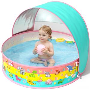 Kiddle Baby Pool with Canopy, Pop-Up Above Ground Pool, Foldable Infant Wading Pool for Toddlers 1-3, Baby Beach Tent, Portable Water Play Sum Toys for Child