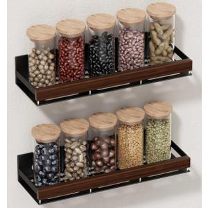Walnut Magnetic Spice organizer for Refrigerator Wall Mount Spice Rack Magnetic Fridge Shelf Spice Jar Seasoning Organizer (Walnut 2 Pack)