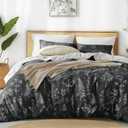 Love's cabin Black Queen Comforter Set - Queen Size Comforter Set, 3 Pieces Cute Floral Bedding Sets for All Seasons,1 Soft Reversible Botanical Flowers Comforter and 2 Pillow Shams (Queen (90"x90"))
