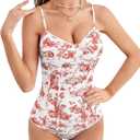 WDIRARA Women's Plant Figure Print Spaghetti Strap Shirt Sleeveless Cami Bodysuit (White, L)