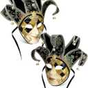 Syhood 2 Pcs Jester Mask Vintage Venetian Couples Masquerade Mask Full Face Decoration for Mardi Gras Party (Checkered, Black)