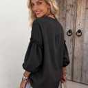 Womens V Neck Button Down Tops Puff Long Sleeve Tunic Blouse Dressy Loose Fit Basic T Shirt Business Casual Work Tops (L)