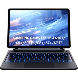 CHESONA Keyboard Case for Samsung Galaxy Tab S10+ Plus/S9+ Plus/S9 FE+ Plus/S8+ Plus/S7+ Plus/S7 FE 12.4", Floating Cantilever Magnetic Stand, Touchpad & Backlit, Pen Holder & Battery Display, Black